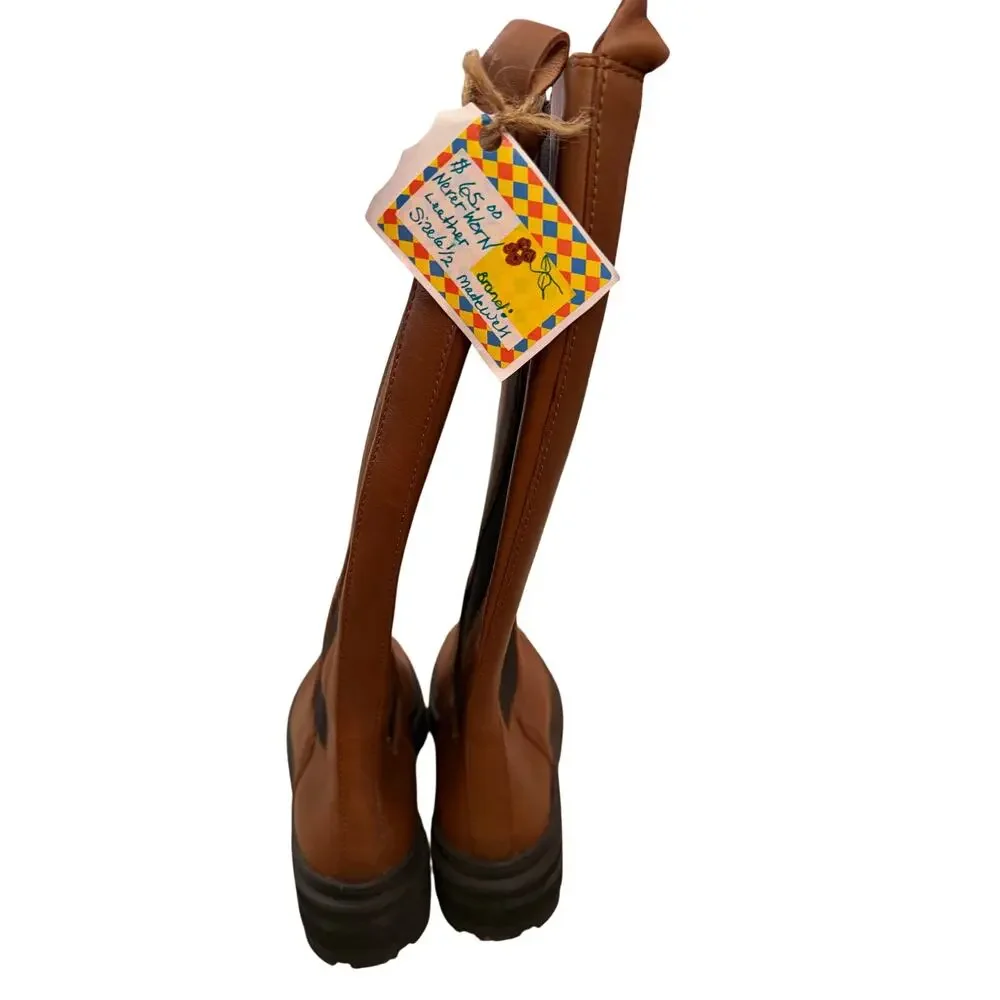 Madewell Tall Pull-On Boots Size 6.5 - Tan Leather with Black Elastic Panel